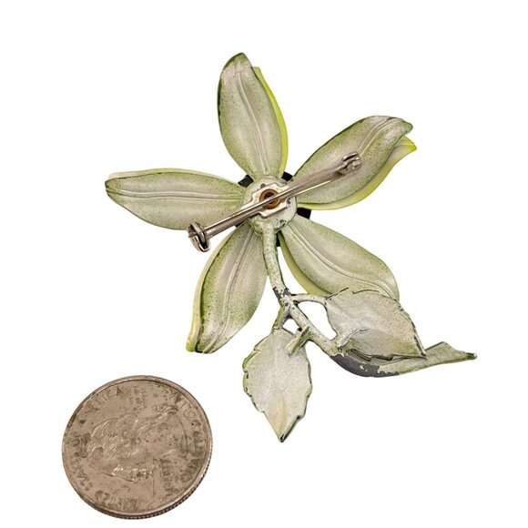 Flower Power 1970s Pin Brooch Vintage Enamel Green 3 inch - Picture 5 of 5